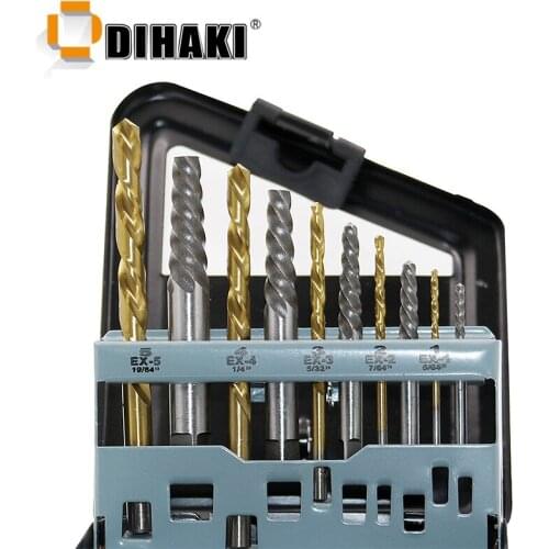 10PCS/Pack Left Hand Cobalt Drill Bit Set+Broken Bolt Damaged Screw Extractor Extractor Broken Bolt Remover Drill Guide Bits Set