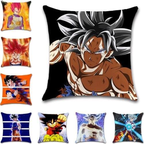 Cartoon Goku Print White Cushion Cover Decorative Home Throw Sofa Chair Car Seat Friend Bedroom Kids Gift Pillowcase