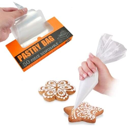 50 pcs Disposable Plastic Pastry Bags Baking with Storage Case Clear Kitchen Piping Cream Pastry Bag Icing Cake Decoration Tools