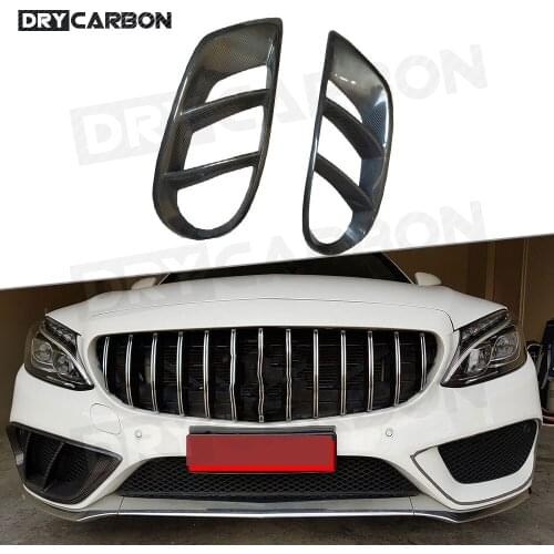 For C Class Carbon Fiber Front Bumper Air Vent Cover Trim for Benz W205 C43 AMG C180 C200 Sport 15-2018 Foglamp Mesh Grill FRP