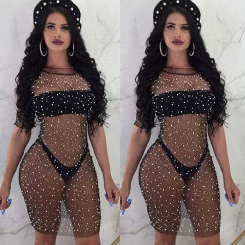 Beach cover up Womens Beachwear Swimwear Bikini Beach Wear Cover Up Sequins Ladies Summer Dress