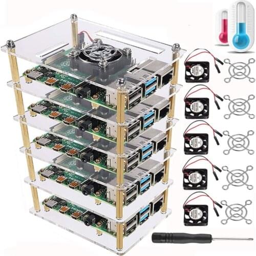 Raspberry Pi 4 B Case Raspberry Pi Rack Cluster Case Stacking Case with Cooling Fan and Fan Cover for Raspberry Pi