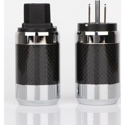 2020 Black Hight Carbon Fiber Rhodium Plated Schuko US AC Power Plug+IEC Connector,HiFi audio US Version Power Supply Plug