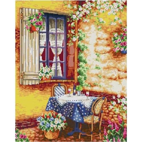 Wine outside the window patterns counted 11CT 14CT 18CT DIY Cross Stitch Sets wholesale Cross-stitch Kits Embroidery Needlework