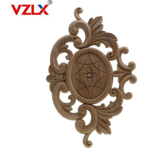 VZLX Vintage Wood Carved Applique Onlay Woodcarving Decal Home Cabinet Wall Door Furniture Decoration Ornaments