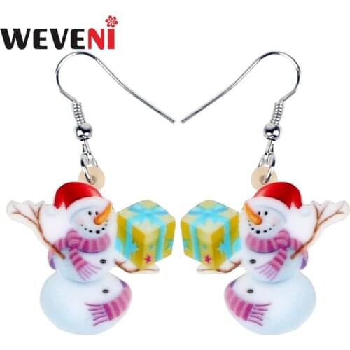 WEVENI Acrylic Christmas Scarf Snowman Gift Box Earrings Drop Dangle For Women Girl Kids Charms Gift Fashion Party Decorations