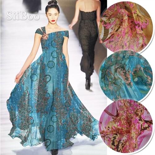 Yellow blue red stripe floral print 100% natural silk chiffon fabric for beach dress pure silk tissu tecidos stoffen 6mm SP4997