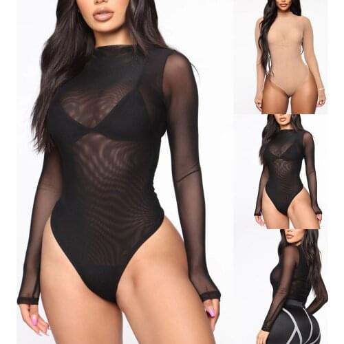 Black Flesh Slim Sexy Body For Woman Long Sleeve Teddy Lace Bodysuit Black Overalls Body Mujer Bodysuit Women Jumpsuit #J