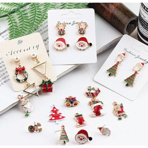 10pcs Diy Handmade Ear Jewelry Accessories Alloy Cute Cartoon Christmas Series Christmas Decoration Earrings Material Pendant