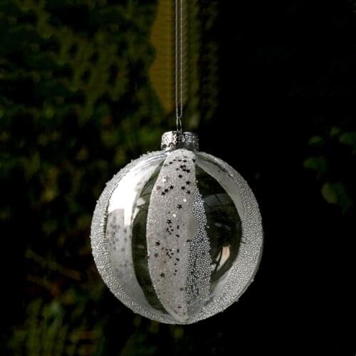 12pcs/pack Diameter=10cm Transparent Glass Globe Christmas Day Hand Beads Sticking Hanging Ball Pendant Festival Decoration