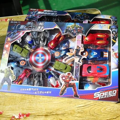 14pcs/Lot Disney The Avengers Iron Man Hulk Spider-Man Ant-Man Captain America Plastic Sports Car Sets Figure Model Toy Kids Gif