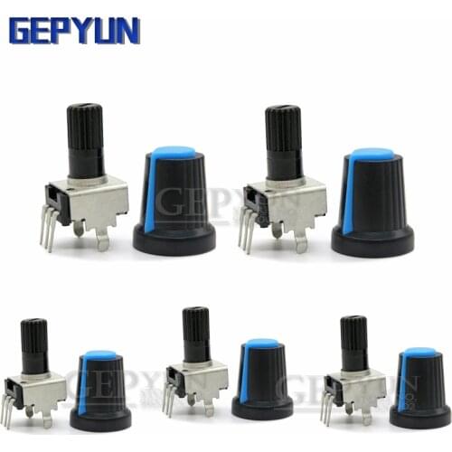 5 Sets RV09 Vertical 1K ~ 500K Ohm Adjustable Resistor 3pin Seal Potentiometer with knob Blue cap (5PCS+5PCS) for Arduino Gepyun