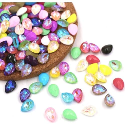 50pcs/bag Drop shape glue on pointback Mocha fluorescence strass glass crystal nail art rhinestones for nail decorations
