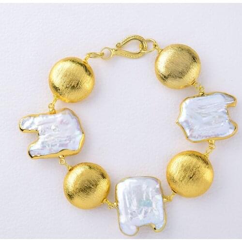 8'' Freshwater Keshi Pearl Plated Bracelet