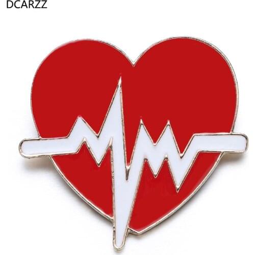 DCARZZ Red Heart Brooch Pin Medicine Pins Jewelry Doctor Nurse Student Backpack Enamel Electrocardiogram Brooch Badge Women Gift