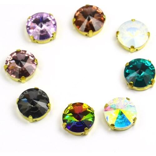 Colors Round Rivoli Sew On Rhinestones Crystal K9 Glass Round Sewing Diamond With Gold Claw Loose Rhinestones Clothes Garmment