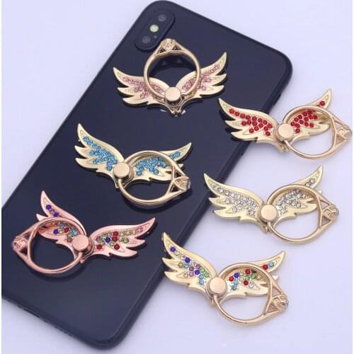 Angel Wings Finger Ring Socket Phone Holder for All Phone Desktop Stand Diamond Mobile Phone Holder Stand Bracket