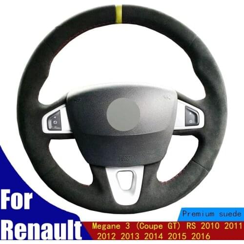 DIY Car Steering Wheel Cover Black Suede Yellow Marker For Renault Megane 3 (Coupe GT) RS 2010 2011 2012 2013 2014 2015 2016