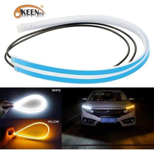 OKEEN Upgraded LED DRL Car Daytime Running Light White Flexible Waterproof Strip Light Auto Headlight Flow Turn Signal Light 12V