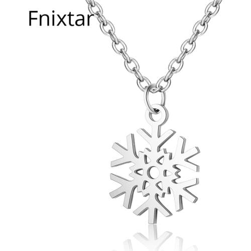 Fnixtar Fashion Stainless Steel Snowflake Charms Pendant Necklaces for Women Jewelry Christmas Day Jewelry Gift Charms 5pcs/lot