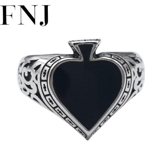 FNJ Heart Ring 925 Silver New Fashion Original S925 Sterling Silver Rings for Women Jewelry Adjustable size Black Drip process