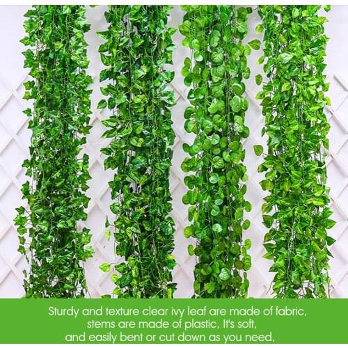 12pcs 2.2m Artificial Leave Garland Fake Green Leaf Ivy Vine Artificial Plant Wall Hanging Garland Wedding Party Garden Decor