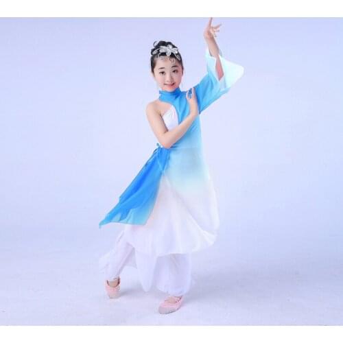 Chinese style hanfu girl classical costume girl hmong fan dance yangko clothing ink dance stage performance costume