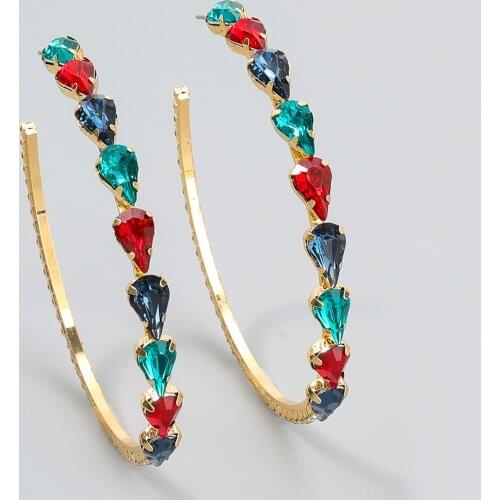 JIJIAWENHUA New Trend Multicolor Rhinestone womens Hoop Earrings Dinner Party Fashion Statement Jewelry Accessories