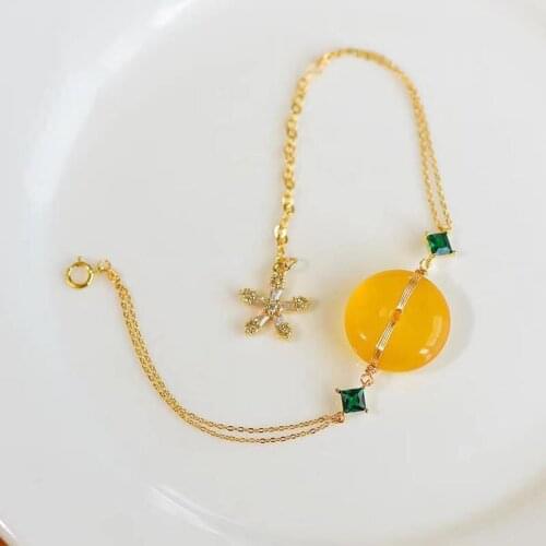 S925 Sterling Silver Ancient Natural Hetian Jade Topaz Safeness Ring Bracelet Inlaid XINGX Tail Chain Ornament