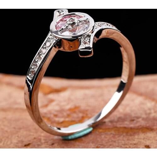Unique Design Womens Ring Pink White Rhinestone Finger Rings for Women Girl Fashion Silver Color Party Jewelry Accessories Gift