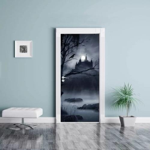 Creative 3D Door Stickers Night Bird On Tree For Living Room Bedroom PVC Adhesive Wallpaper Waterproof Mural Decal