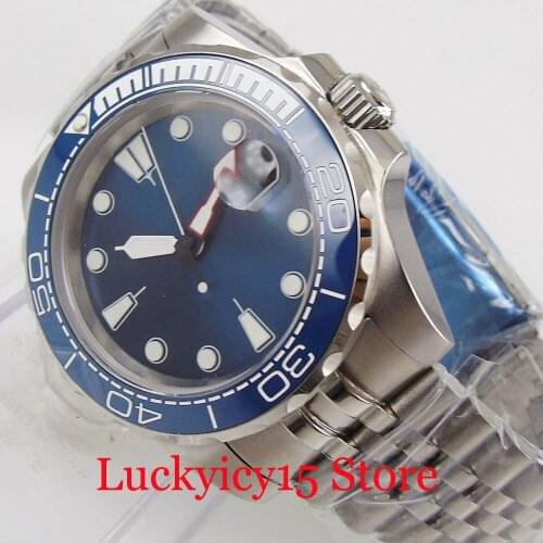 BLIGER Fashional Self Winding Men Watch Blue Dial Ceramic Bezel MIYOTA Movement Jubilee Band Date Window