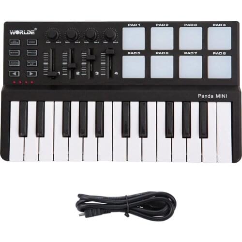 Worlde Panda mini Portable Mini 25-Key USB Keyboard and Drum Pad MIDI Controller 2 Style for optional