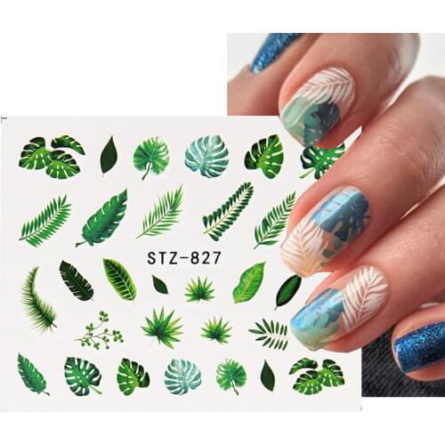 Leaf Flamingo Nail Stickers 19 Designs Green Tree Flowers Cactus Water Decals Transfer Wraps Flakes Sliders Manicure Decoration
