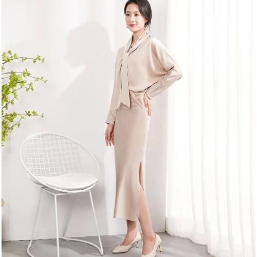2021 Spring New Brand Womens Dress Korean Slim Skirt Set Temperament Commuter Long Sleeve Solid Color Two-piece Set Women