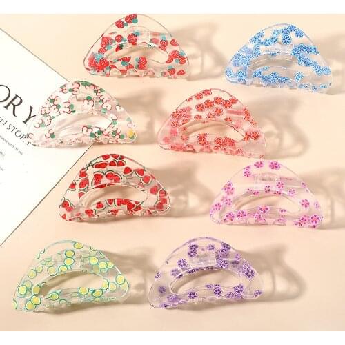 New Women Summer Geometric Transprent Hair Claw Clips Girls Sweet Flower Fruit Print Clip Hairpin Ponytail Hair Accessories 2021