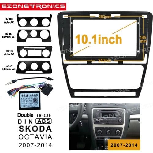 1-2Din Car DVD Frame Audio Fitting Adaptor Dash Trim Facia Panel 10.1inch For SKODA OCTAVIA 2007-2014 Double Din Radio Player