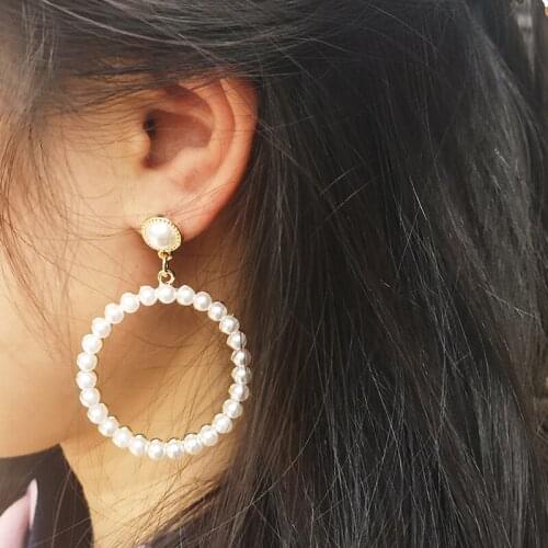 Luxury Imitation Pearls Dangle Earrings for Women Round Circle 2019 Fashion Jewelry Ladies Party Daily Earring Gift New Hot