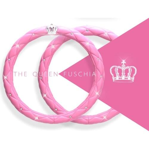 Luxury Crystal Crown Studded Rhinestone Leather Car Steering Wheel Cover Diamond Steering Covers Cases For Women Girl 1pc