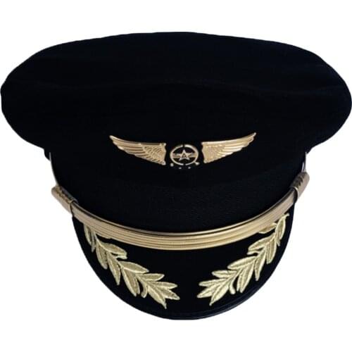 Wool Pilot Cap Airline Captain Hat Adult Men Uniform Hat Party Cap Adult Men Military Hats
