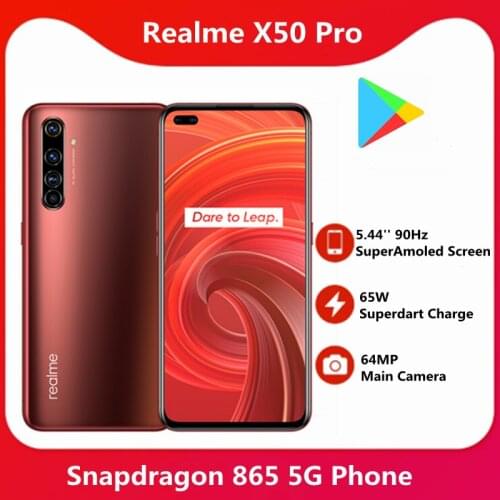 Original Realme X50 Pro 12GB 256GB 5.44 90Hz SuperAmoled Screen Moblie Phone Snapdragon 865 Cellphone 65W Superdart Charge NFC