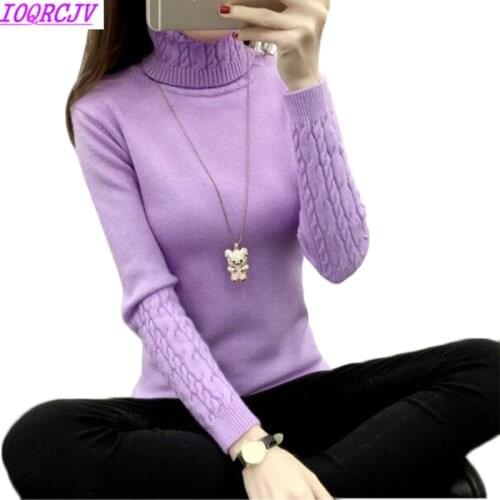 NEW Women Turtleneck Sweater Autumn Winter Warm Knitted pullover Solid Color Long-sleeved Stretch Knit Primer Shirt Women Tops H
