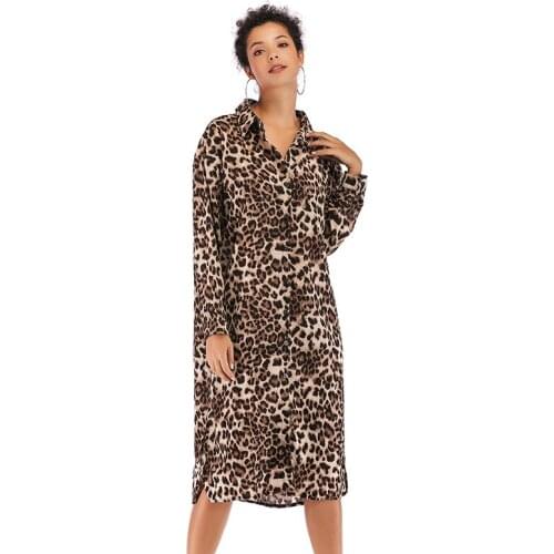 Europe and the United States foreign trade womens spring new leopard dress fashion sexy long section split dress Full Polyester
