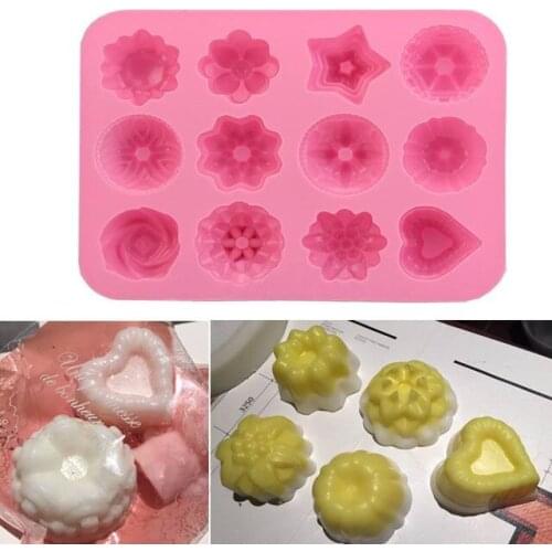 12 Flower Silicone Ice Cube Chocolate Creative Cake DIY Molds Star Rose Heart Cookie Candy Cupcake Soap Mould Making Tools