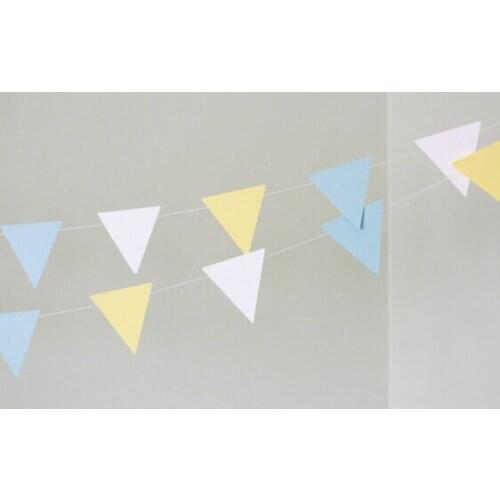 2 Meter white blue yellow pennants Paper Flag Party Decoration Banner Bunting for Birthday event wedding Wholesale