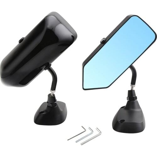 2 PCs F1 style black glossy car side Blue rearview mirror Metal Universal bracket