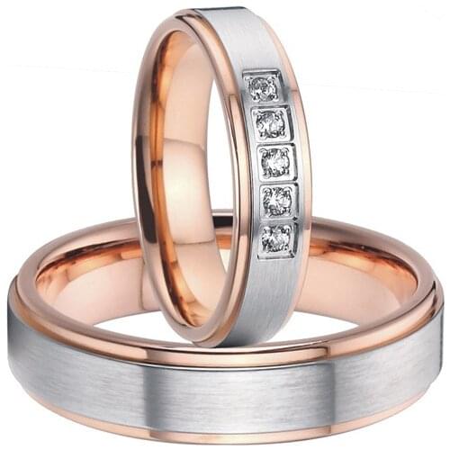 2015 beautiful rose gold color titanium steel wedding bands promise rings sets for him and her couples alliances