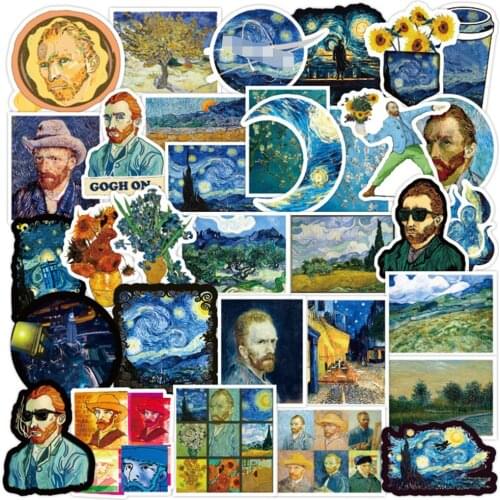 50pcs Van Gogh Works Sunflower Stickers For Notebooks Stationery Computer Sticker Scrapbooking Scropbook Supplies Craft Supplies