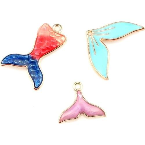 6X Colors Enamel Metal Mermaid Tail KC Gold Color Charms Girls Women DIY Necklace Pendant Jewelry Accessory Findings