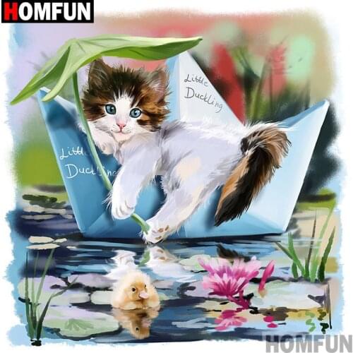 HOMFUN Full Square/Round Drill 5D DIY Diamond Painting "Animal cat" Embroidery Cross Stitch 5D Home Decor A00120